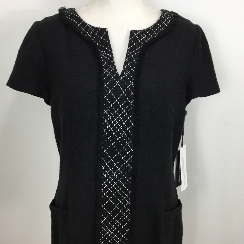 HP🛍 Karl Lagerfeld Black Sheath Tweed Dress 14 - Picture 8 of 10